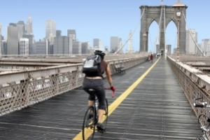 Bicycling across the Brooklyn Bridge