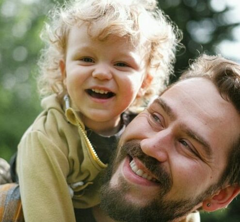 Father & son smiling